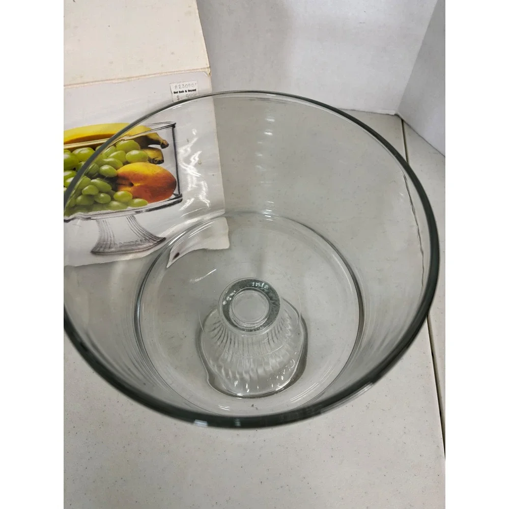 Anchor‎ Hocking 2qt Glass Trifle Bowl Footed Pedestal Clear Ribbed Base
